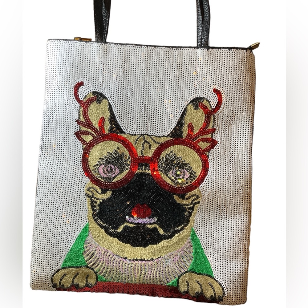 Frenchie sequin shoulder tote 🐾🐾🐾